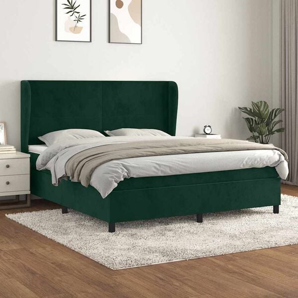 vidaXL Giroletto a Molle con Materasso Verde Scuro 160x200 cm Velluto