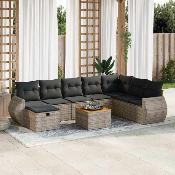 vidaXL Set Divano da Giardino 9 pz con Cuscini Grigio in Polyrattan