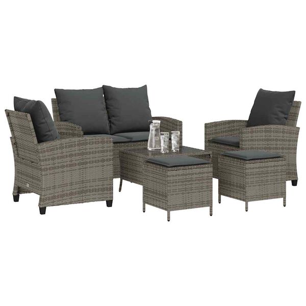 vidaXL Set Divano da Giardino 6 pz con Cuscini Grigio in Polyrattan