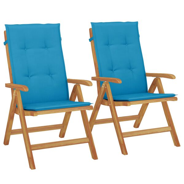 vidaXL Sedie da Giardino Reclinabili con Cuscini 2 pz in Legno di Teak