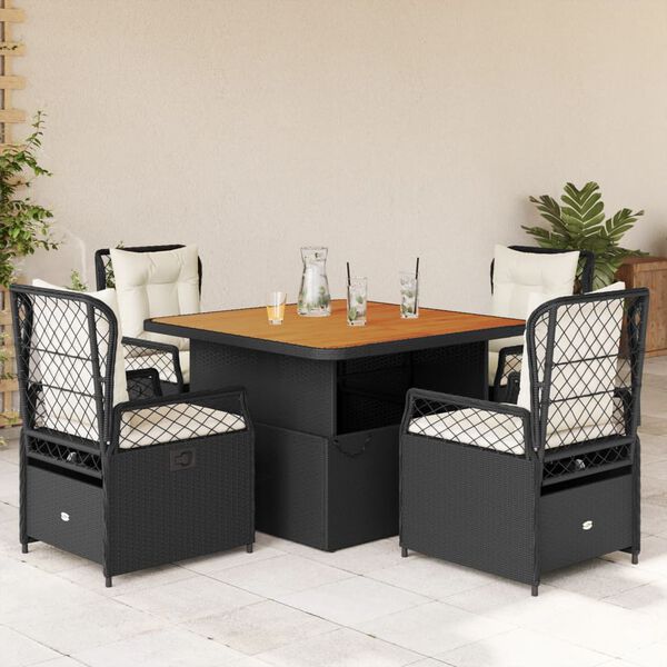 vidaXL Set da Pranzo da Giardino 5 pz Nero con Cuscini in Polyrattan