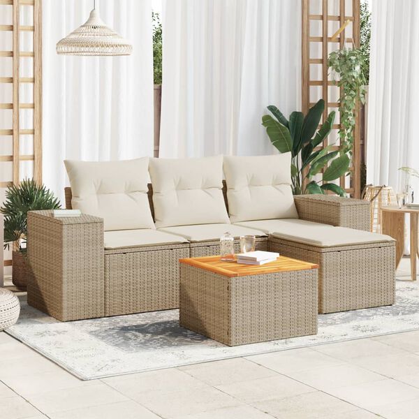 vidaXL Set Divano da Giardino 5 pz con Cuscini Beige in Polyrattan