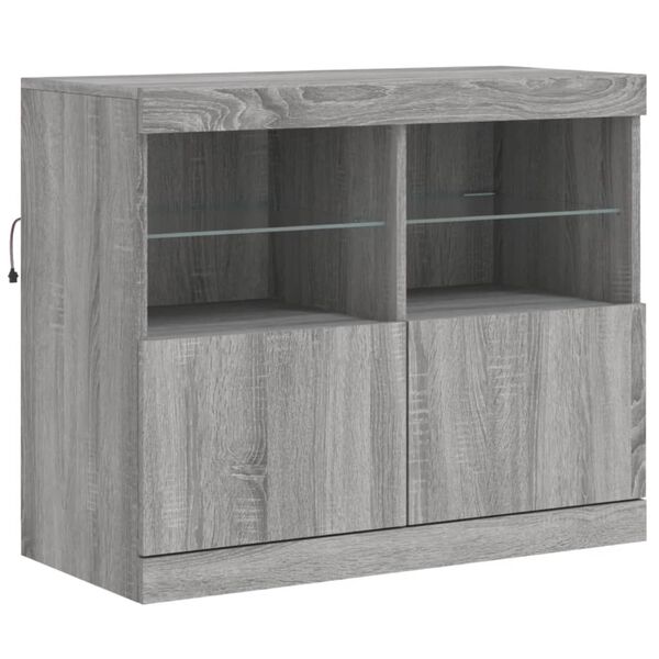 vidaXL Credenza con Luci LED Grigio Sonoma 81x37x67 cm