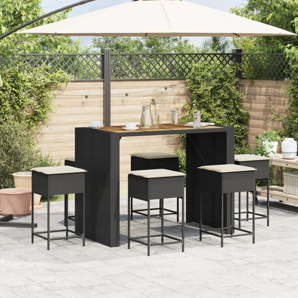 vidaXL Set Bar da Giardino 7 pz con Cuscini in Polyrattan Nero