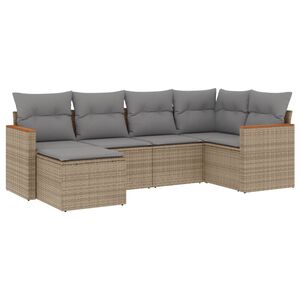 vidaXL Set Divano da Giardino 6 pz con Cuscini Beige Misto Polyrattan