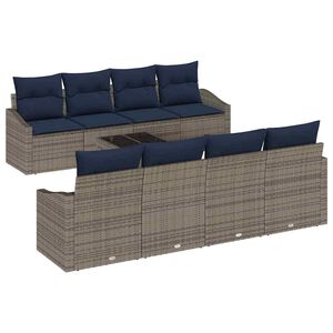 vidaXL Set di divani con cuscino 9 pcs Grigio e Blu Navy polyrattan