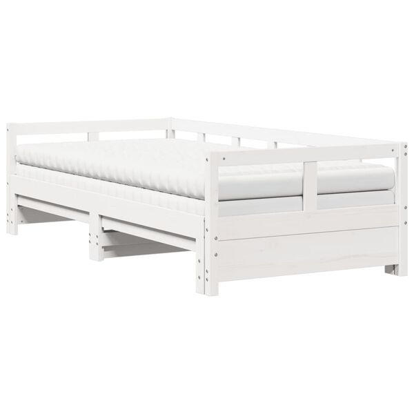 vidaXL Divano Letto con Rotelle e Materasso Bianco 90x200cm Legno Pino
