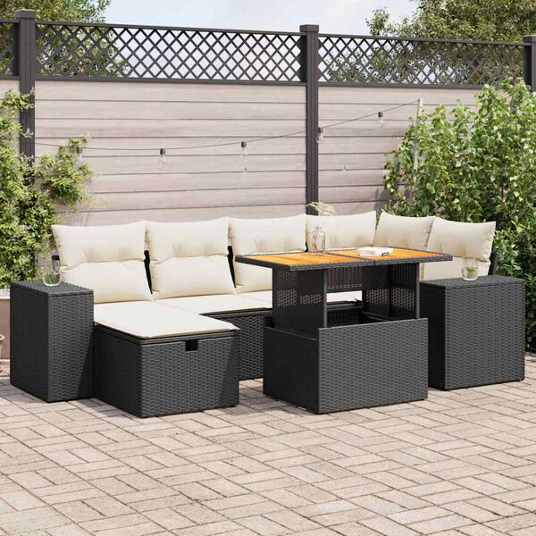vidaXL Set Divani da Giardino con Cuscini 8 pz Nero Polyrattan Acacia