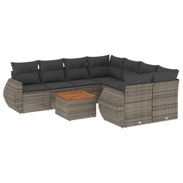 vidaXL Set Divano da Giardino 9 pz con Cuscini Grigio in Polyrattan