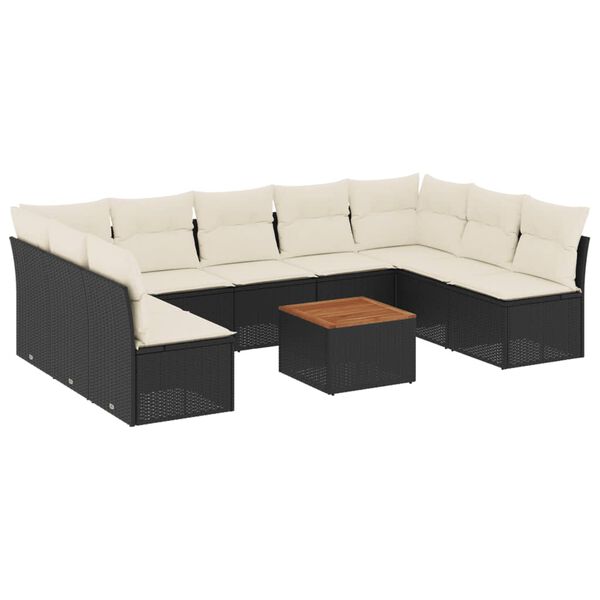 vidaXL Set Divani da Giardino 10pz con Cuscini in Polyrattan Nero