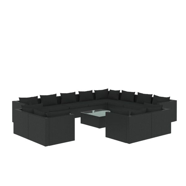 vidaXL Set Divani da Giardino 13 pz con Cuscini in Polyrattan Nero