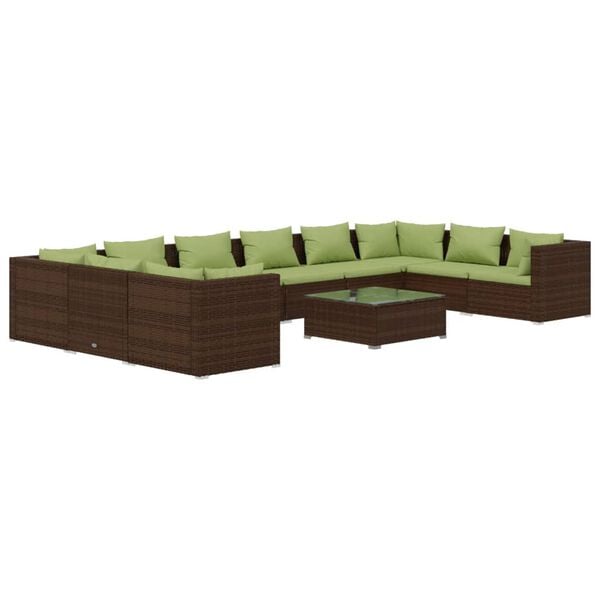 vidaXL Set Divani da Giardino 11 pz con Cuscini in Polyrattan Marrone