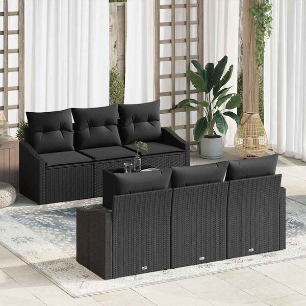vidaXL Set di divani con cuscino con cuscino 7 pcs Nero polyrattan