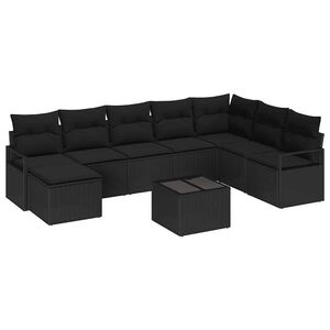 vidaXL Set di divani con cuscino 9 pcs Nero polyrattan