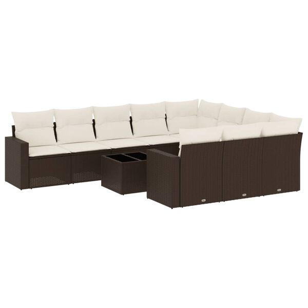 vidaXL Set Divani da Giardino 11 pz con Cuscini Polyrattan Marrone