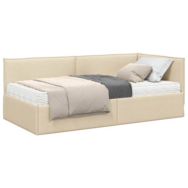 vidaXL Struttura Letto Angolare con Materasso 2 pcs Crema Velluto