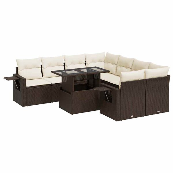 vidaXL Set Divani da Giardino 9pz con Cuscini Marrone in Polyrattan