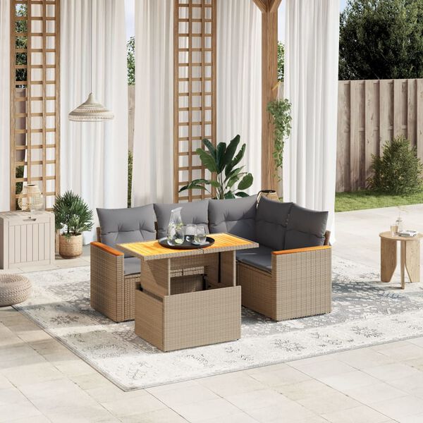vidaXL Set Divano da Giardino 5 pz con Cuscini Beige in Polyrattan