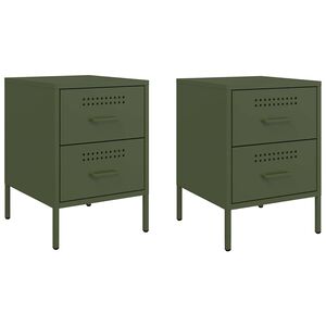 vidaXL Comodini 2 pz Verde Oliva 36x39x50,5 cm in Acciaio
