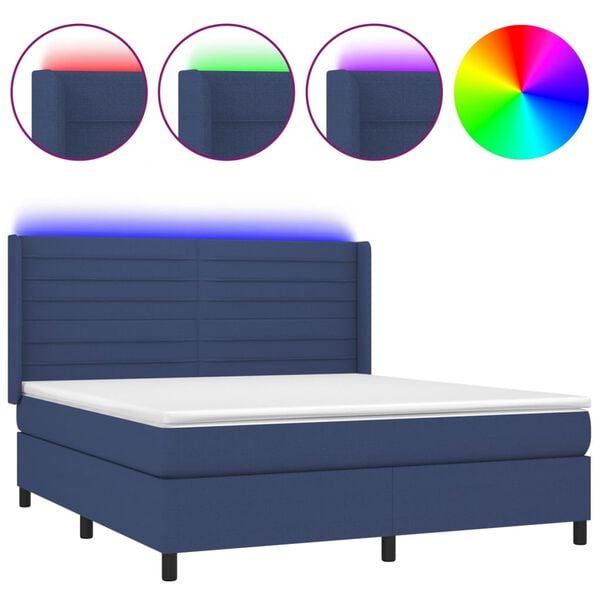 vidaXL Letto a Molle con Materasso e LED Blu 180x200 cm in Tessuto