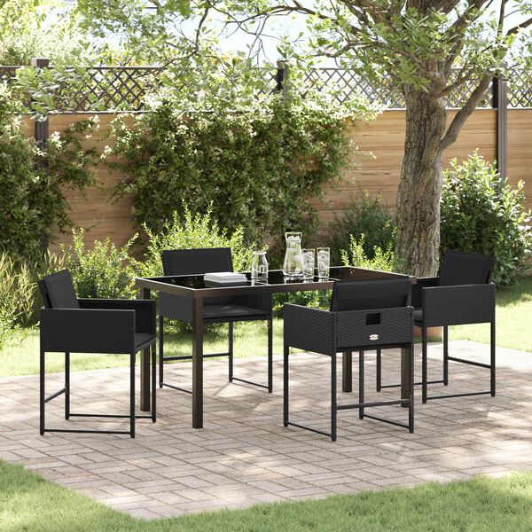 vidaXL Set da Pranzo per Giardino con cuscino 5 pcs Nero polyrattan