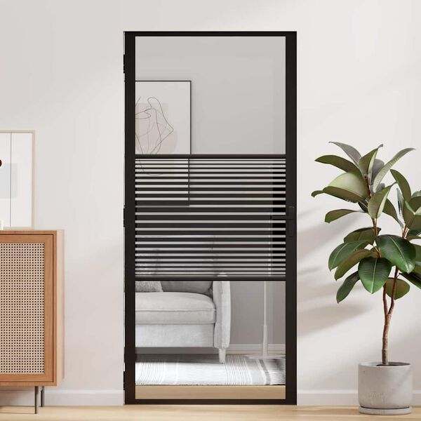 vidaXL Porta Interna Nero 93 x 201.5 cm Vetro temperato e alluminio