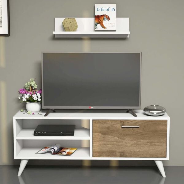Homemania Mobile Porta TV Party 120x29,7x48,6 cm Bianco e Noce