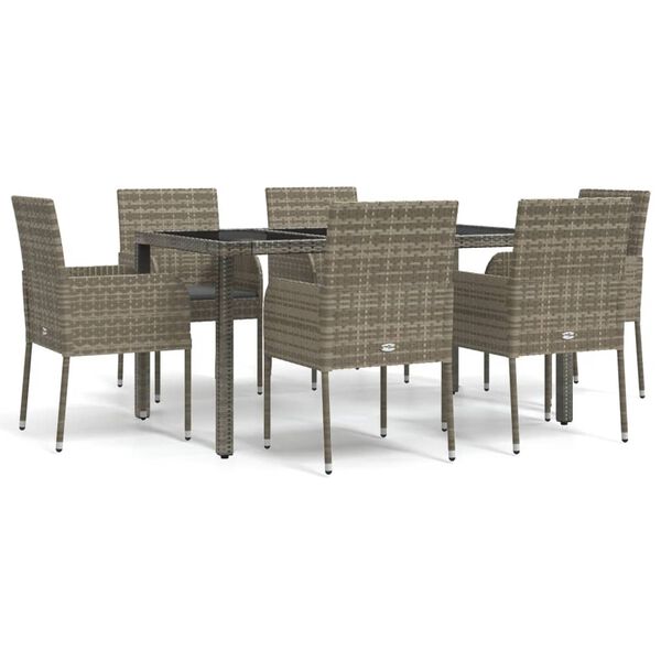 vidaXL Set da Pranzo da Giardino 7 pz con Cuscini in Polyrattan Grigio