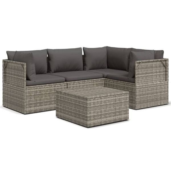 vidaXL Set Divani da Giardino 5 pz con Cuscini in Polyrattan Grigio