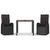 vidaXL Set da Pranzo da Giardino 3 pz con Cuscini Nero in Polyrattan