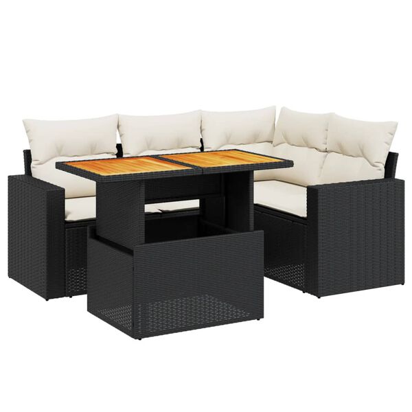 vidaXL Set Divani da Giardino 5 pz con Cuscini in Polyrattan Nero