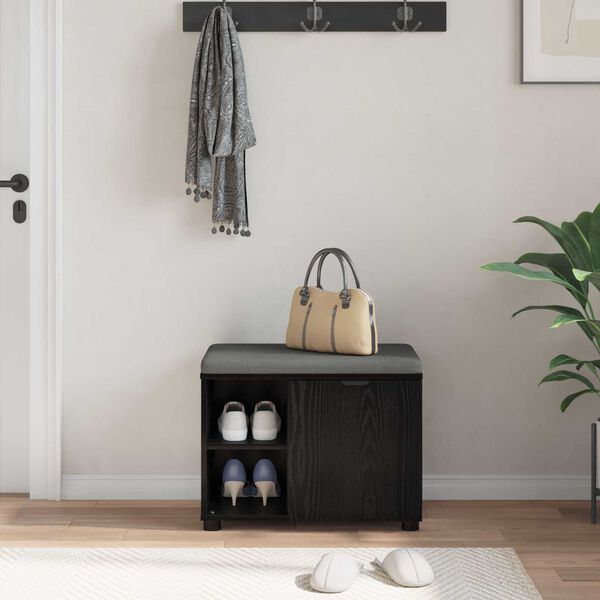 vidaXL Panca per ingresso con cuscino Rovere Nero 60 x 38 x 46 cm