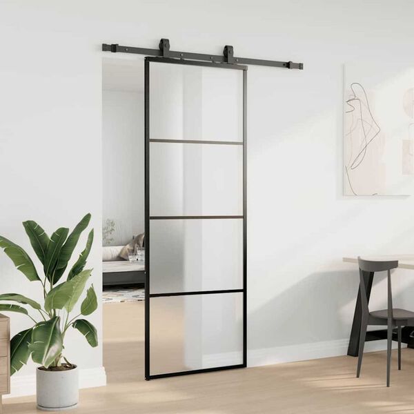 vidaXL Porta Scorrevole con Ferramenta Nera 76x205 cm in Vetro ESG