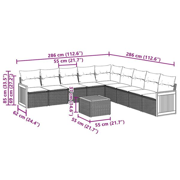 vidaXL Set Divani da Giardino 10pz con Cuscini in Polyrattan Nero