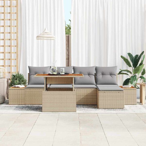 vidaXL Set Divano da Giardino 6 pcs Beige Poly Rattan