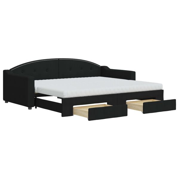 vidaXL Divano Letto Estraibile con Cassetti Nero 90x200 cm in Tessuto