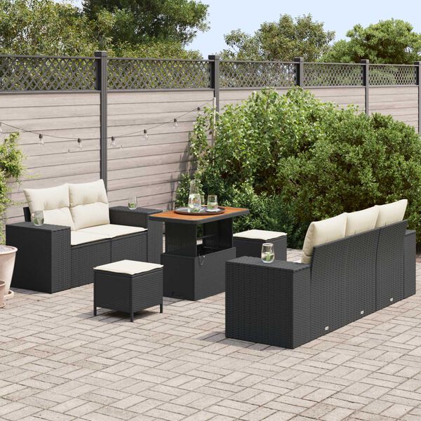 vidaXL Set Divano da Giardino con cuscino 8 pcs Nero e Crema