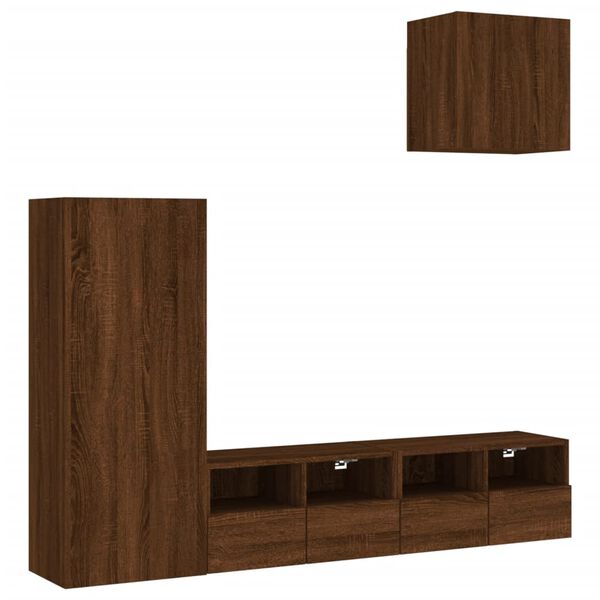 vidaXL Mobili TV a Muro 4pz Rovere Marrone in Legno Multistrato
