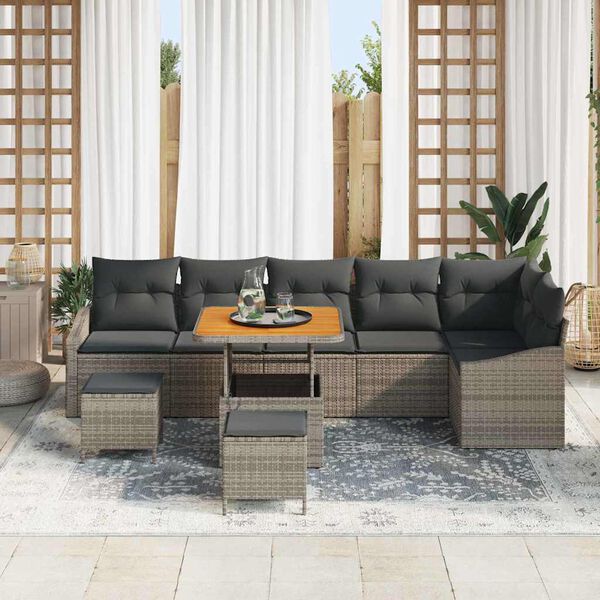 vidaXL Set Divano da Giardino con cuscino 9 pcs Grigio Poly Rattan