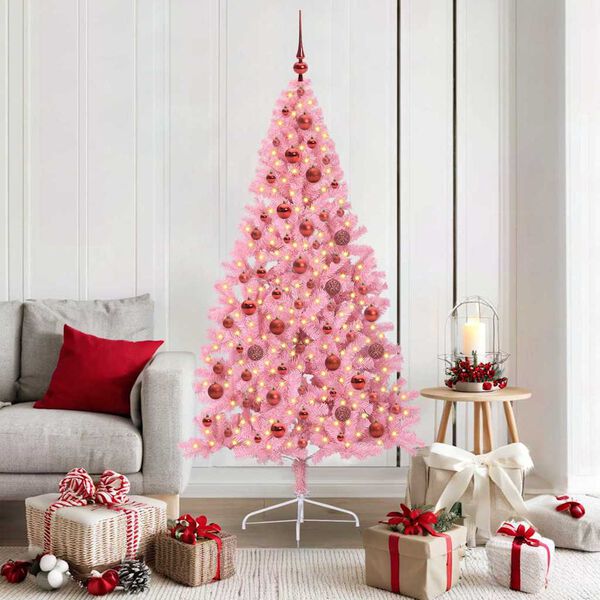 vidaXL Albero di Natale artificiale con luci integrate Rosa 180 cm PVC