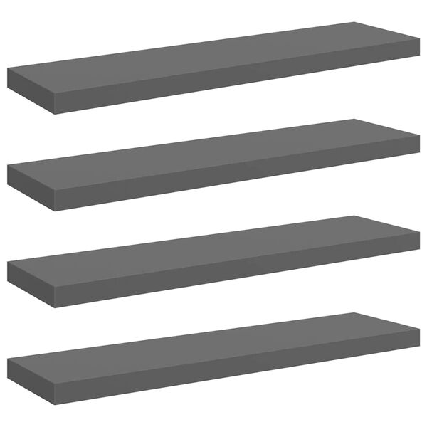 vidaXL Scaffali a Parete 4 pz Grigio Lucido 90x23,5x3,8 cm in MDF