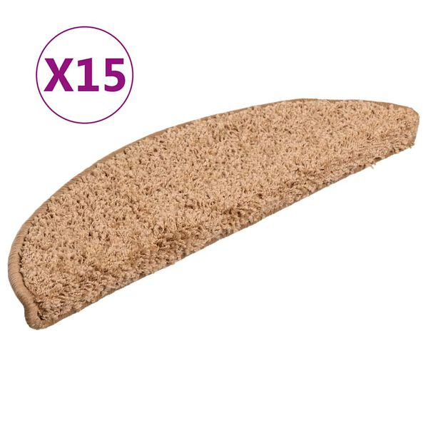 vidaXL Tappetini per scale 15 pz 56x17x3 cm Beige Semicircolari