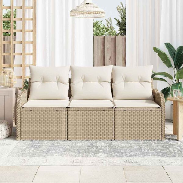 vidaXL Set Divano da Giardino con cuscino 3 pcs Beige polyrattan