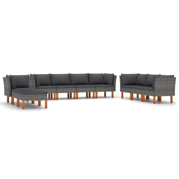 vidaXL Set Divani da Giardino 10 pz con Cuscini in Polyrattan Grigio