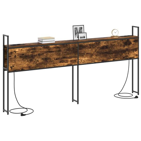 vidaXL Testiera con Stazione di Carica e Storage Rovere fumo