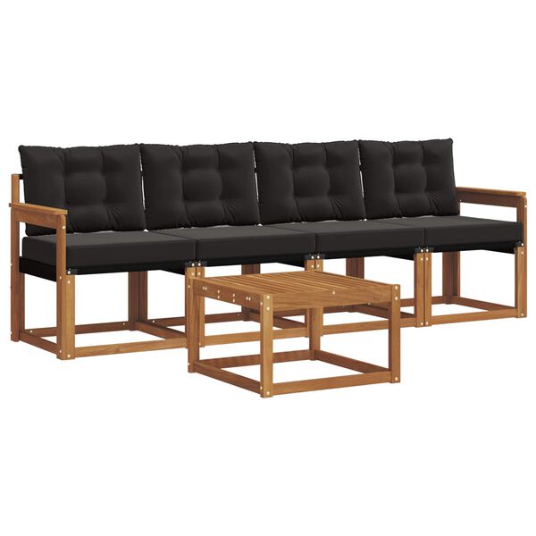 vidaXL Set di divani da esterno con cuscino 5 pcs Naturale e Nero