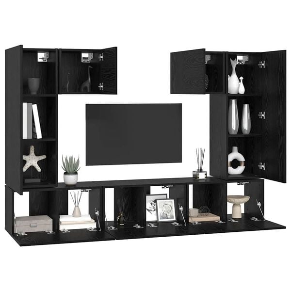 vidaXL Set mobile TV 7 pcs Rovere Nero Legno multistrato