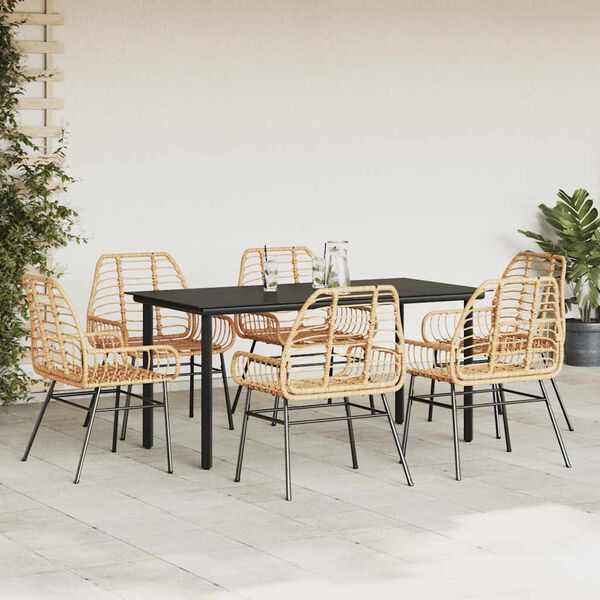 vidaXL Set Pranzo da Giardino 7pz Marrone Polyrattan Vetro