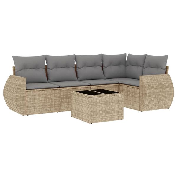 vidaXL Set Divano da Giardino 6 pz con Cuscini Beige in Polyrattan
