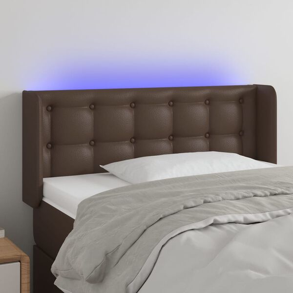 vidaXL Testiera a LED Marrone 103x16x78/88 cm in Similpelle